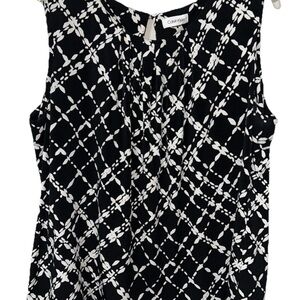 Calvin Klein Black and White Graphic Pleated Women’s Large Blouse